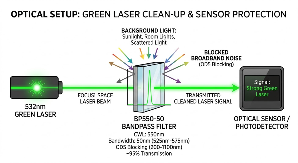 BP550-50 Bandpass Filter - Green Laser Clean-up and Optical Sensors