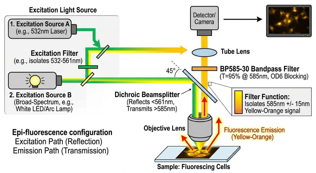 BP585-30 Bandpass Filter - Fluorescence Microscopy (Viewing Glowing Cells)