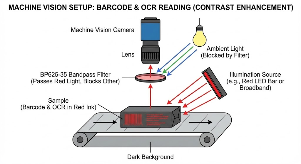 BP625-35 Bandpass Filter - Machine Vision & Industrial Inspection - Barcode & OCR Reading