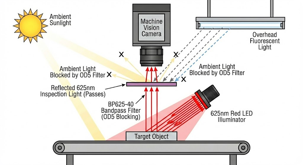 BP625-40 Bandpass Filter - Machine Vision & Industrial Inspection - Ambient Light Blocking