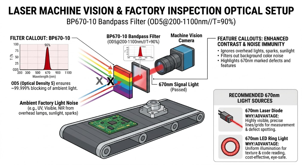 BP670-10 Bandpass Filter - Laser Machine Vision and Factory Inspection
