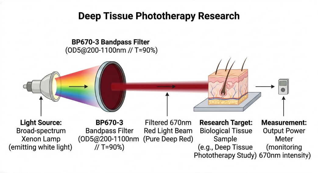 BP670-3 Bandpass Filter - Deep Tissue Phototherapy Research (Low-Level Light Therapy)