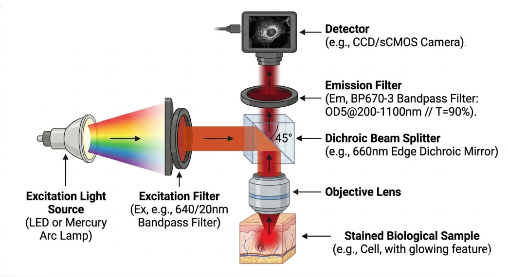 BP670-3 Bandpass Filter - Fluorescence Microscopy and Life Sciences