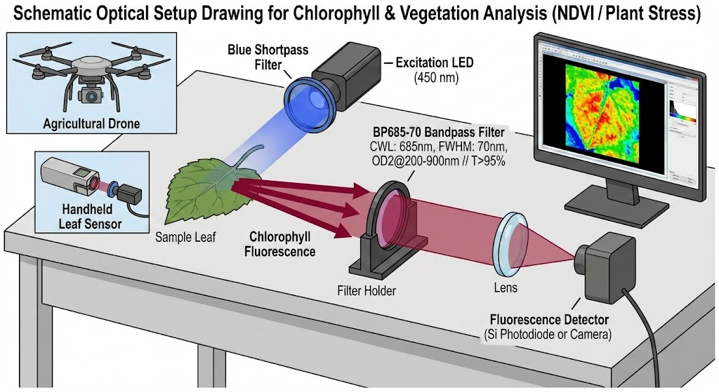 BP685-70 Bandpass Filter - Chlorophyll & Vegetation Analysis (NDVI/Plant Stress)