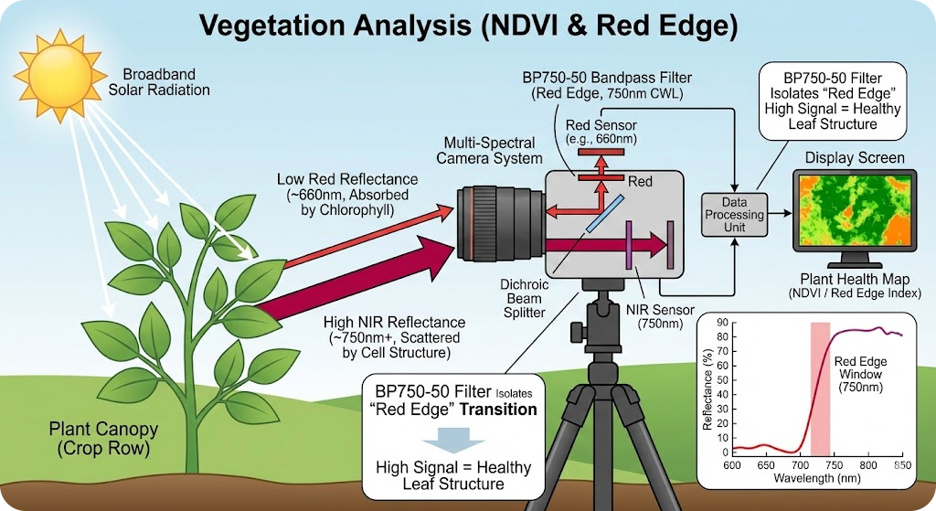 BP750-50 Bandpass Filter - Vegetation Analysis (NDVI & Red Edge)