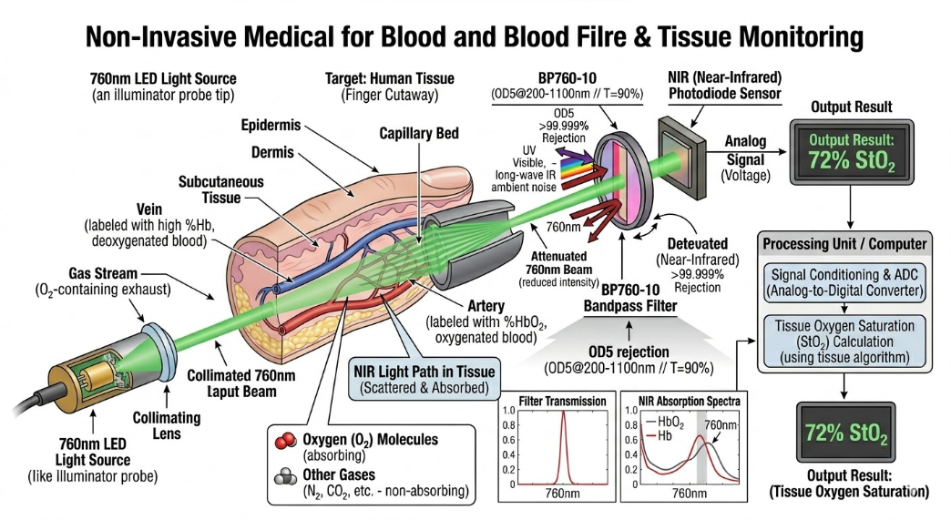 BP760-10 Bandpass Filter - Medical Blood and Tissue Monitoring
