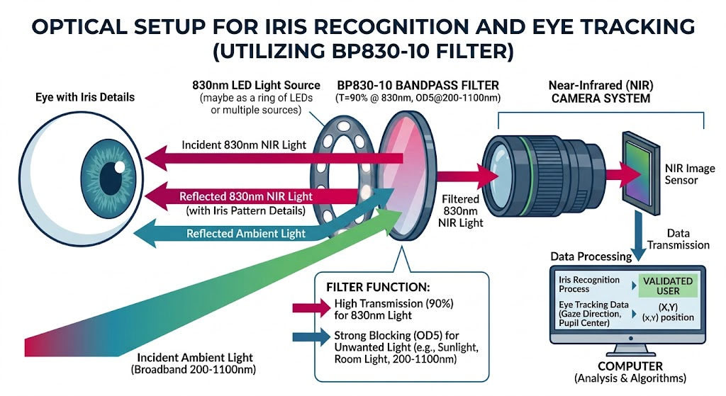 BP830-10 Bandpass Filter - Iris Recognition and Eye Tracking
