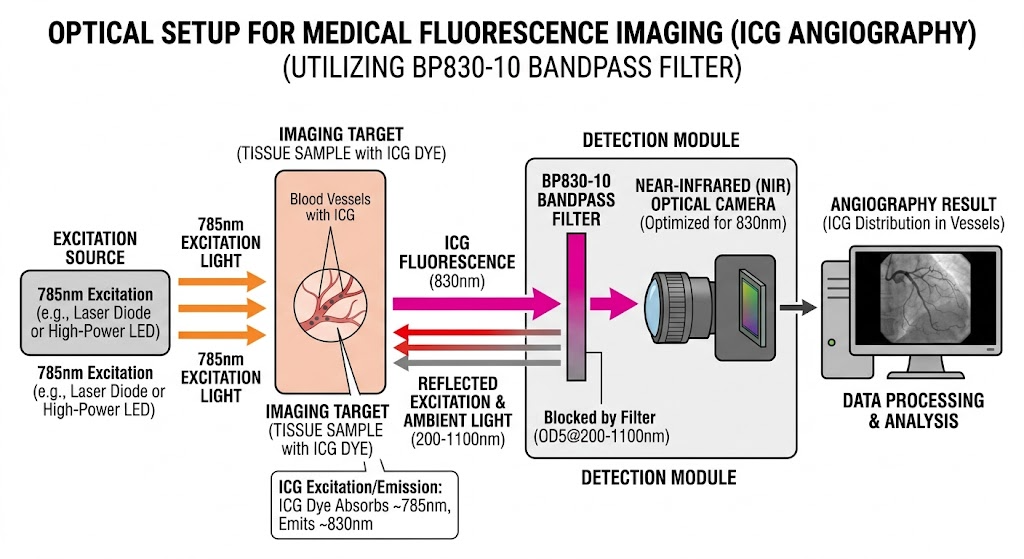 BP830-10 Bandpass Filter - Medical Fluorescence Imaging (ICG Angiography)