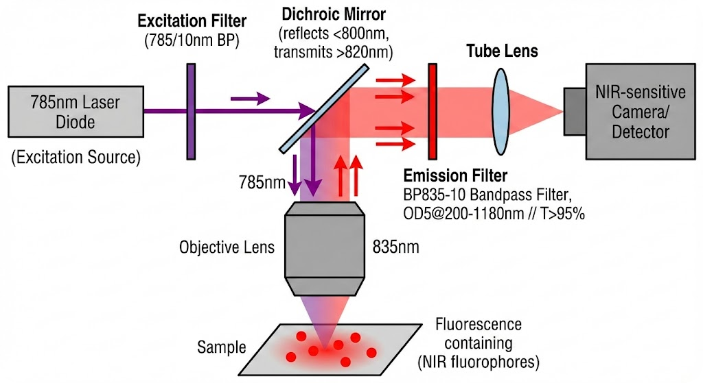 BP835-10 Bandpass Filter - NIR Fluorescence Microscopy