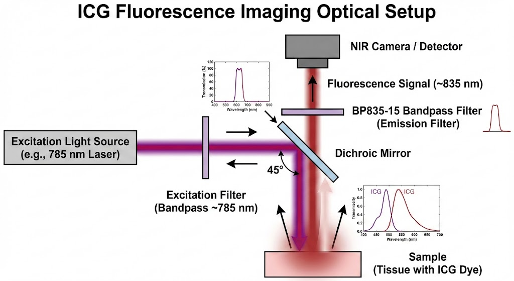 BP835-15 Bandpass Filter - Indocyanine Green (ICG) Fluorescence Imaging (Medical/Bio-imaging)