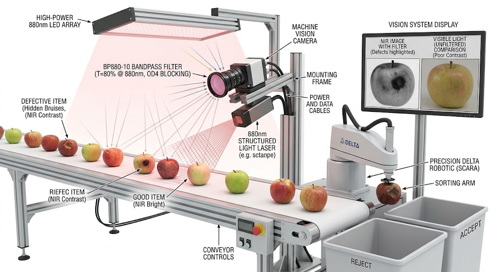 BP880-10 Bandpass Filter - Industrial Machine Vision (Automated Sorting)