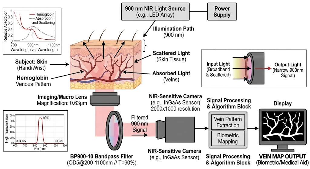 BP900-10 Bandpass Filter - Subdermal Vein Imaging (Biometrics and Medical)
