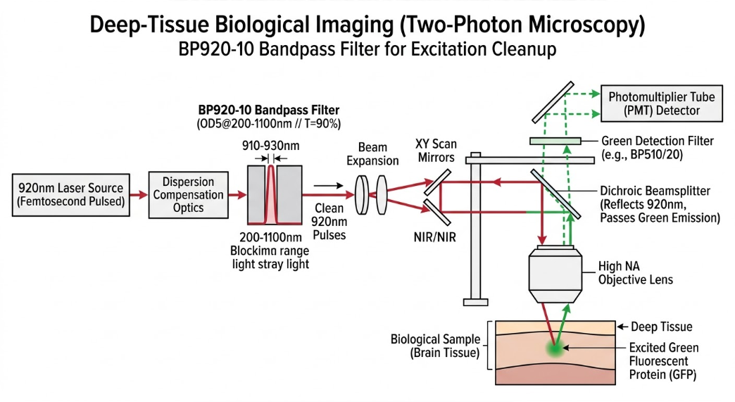 BP920-10 Bandpass Filter - Deep-Tissue Biological Imaging (Two-Photon Microscopy)