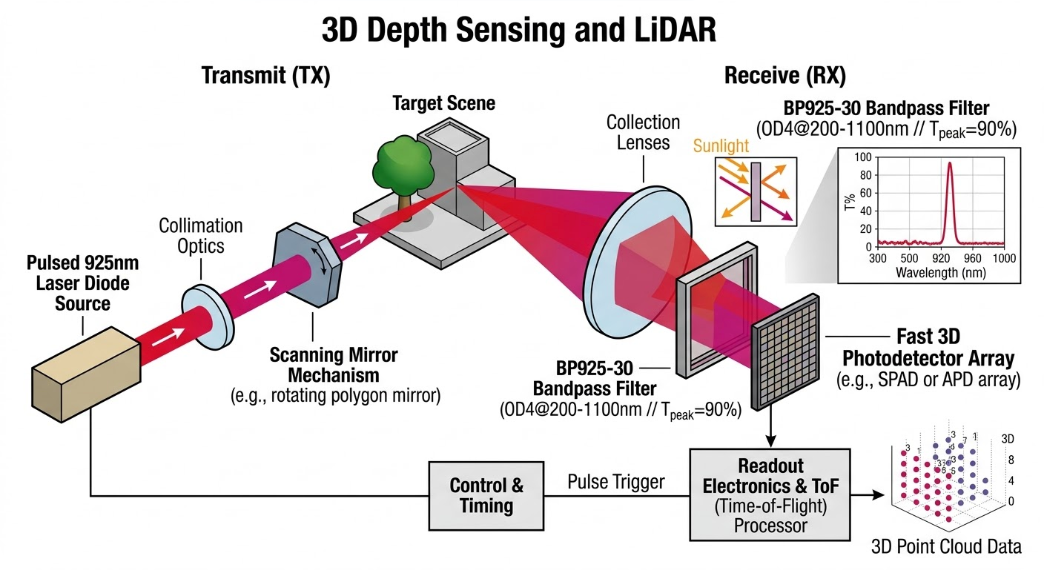 BP925-30 Bandpass Filter - 3D Depth Sensing and LiDAR