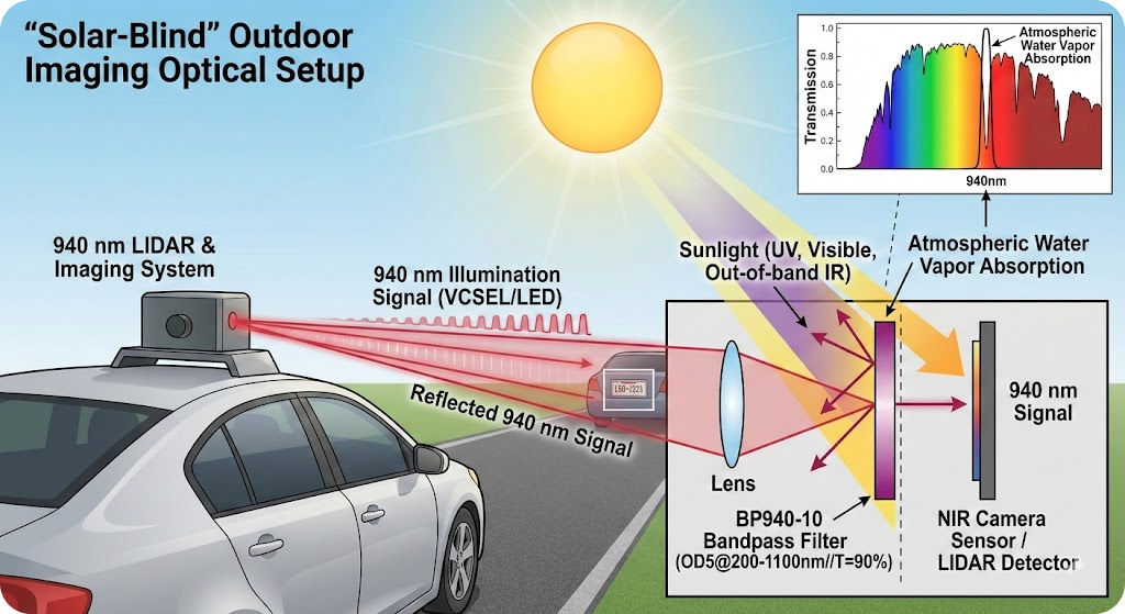 BP940-10 Bandpass Filter - "Solar-Blind" Outdoor Imaging & LIDAR