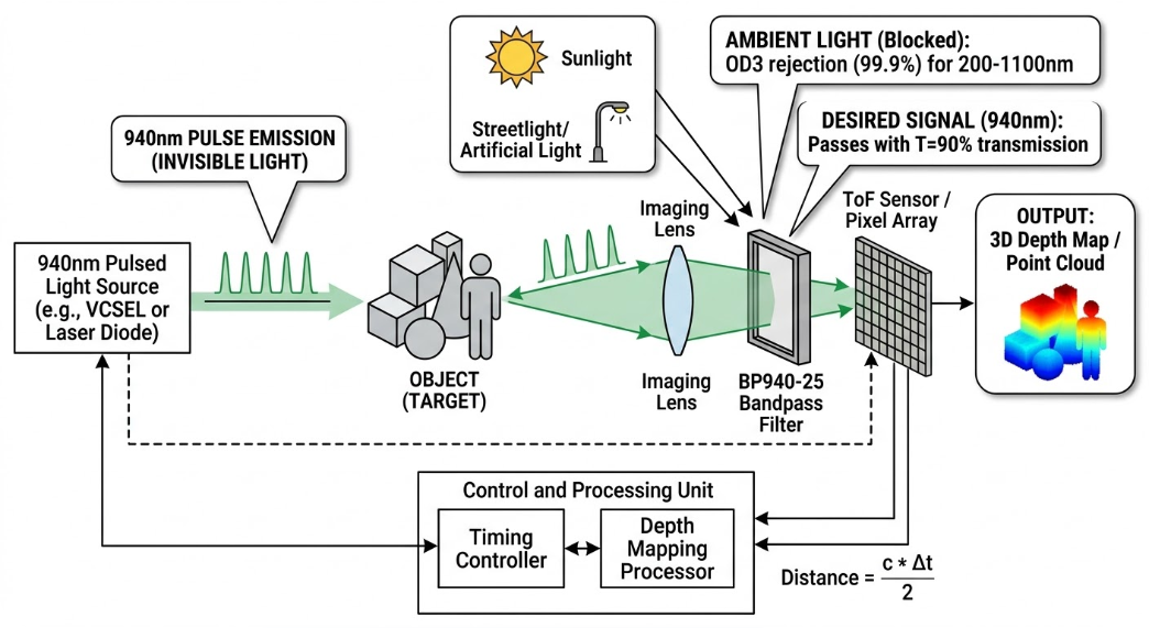 BP940-25 Bandpass Filter - Time-of-Flight (ToF) Sensors and 3D Depth Mapping