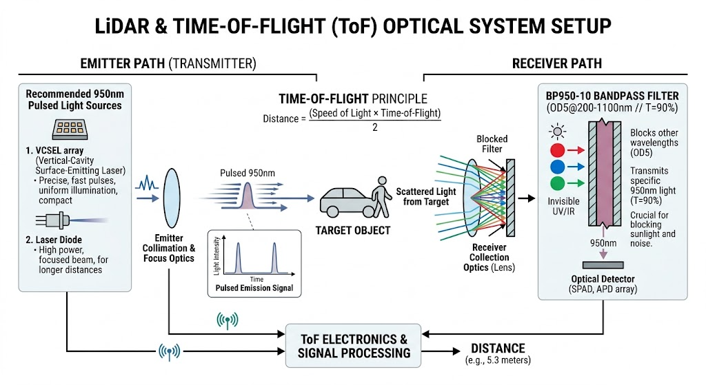BP950-10 Bandpass Filter - LiDAR and Time-of-Flight (ToF) Distance Sensors