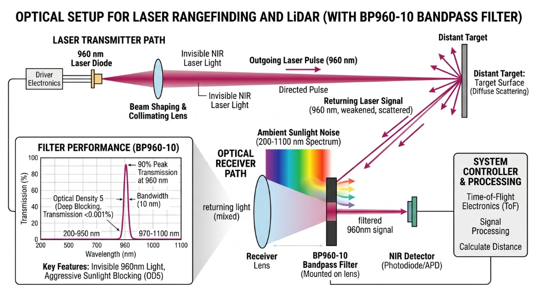 BP960-10 Bandpass Filter - Laser Rangefinding and LiDAR