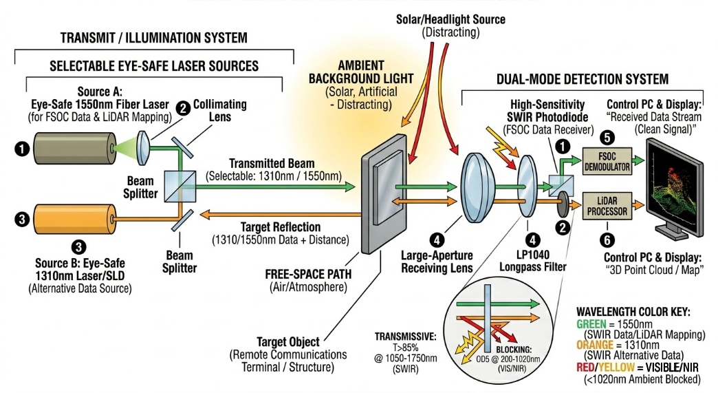 LP1040 Longpass Filter - Free-Space Optical Communications and Eye-Safe LiDAR
