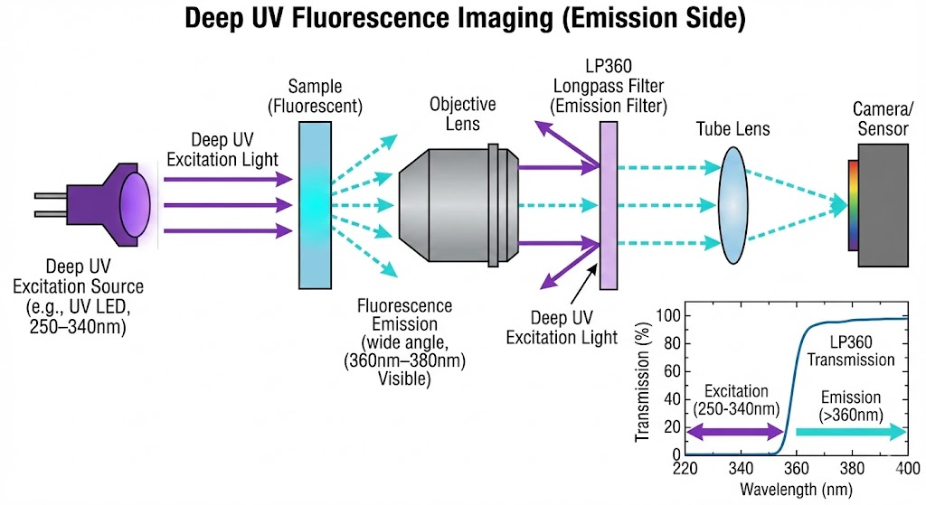 LP360 Longpass Filter - Deep UV Fluorescence Imaging (Emission Side)