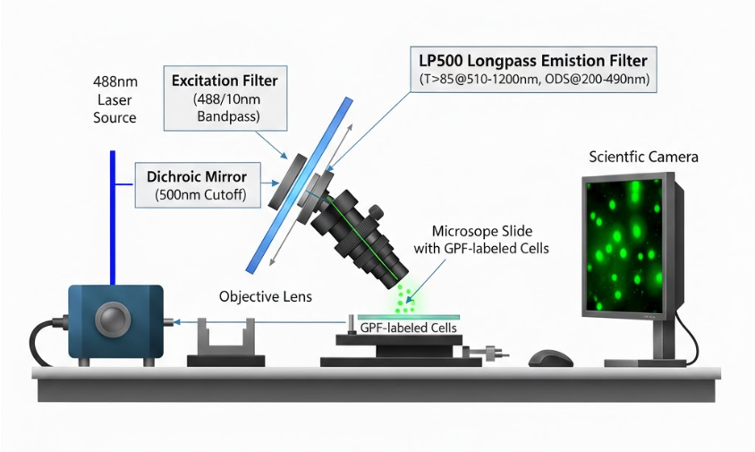LP500 Longpass Filter - Fluorescence Microscopy