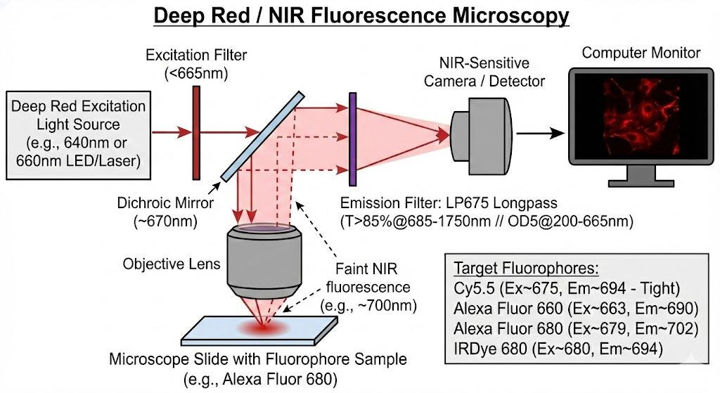 LP675 Longpass Filter - Deep Red / NIR Fluorescence Microscopy