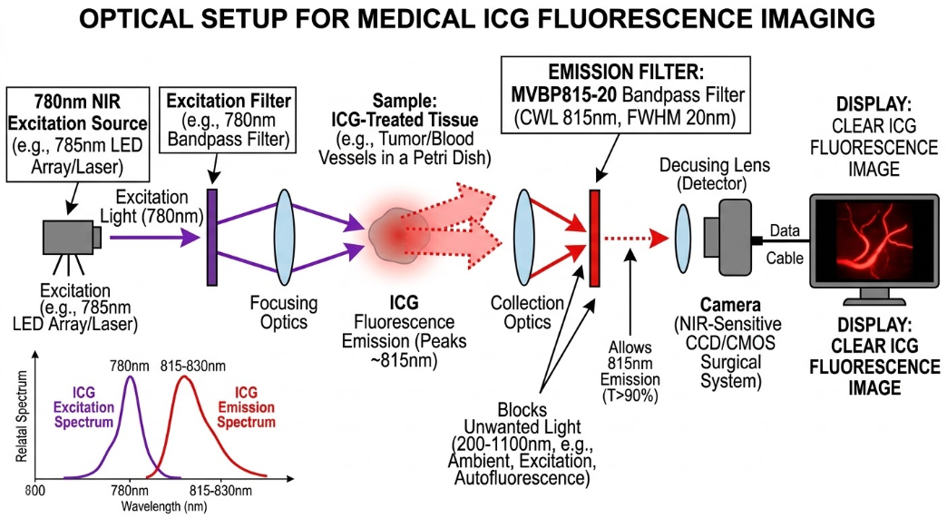 MVBP815-20 Bandpass Filter - Medical & Biological Imaging (ICG Fluorescence)