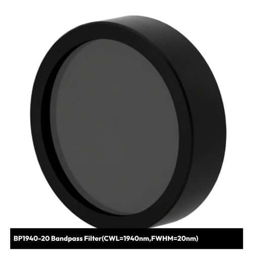 Black bandpass filter with specifications on a white background