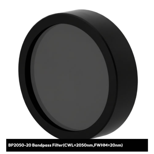 Black bandpass filter with technical specifications on a white background