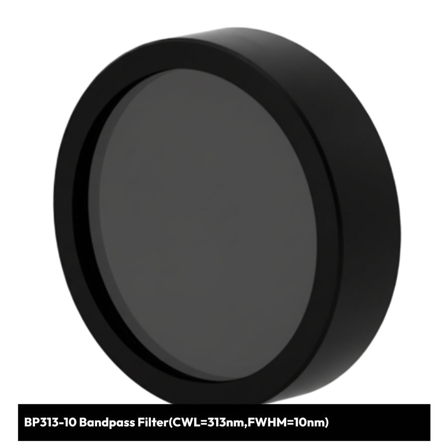 Black bandpass filter with specifications on a white background