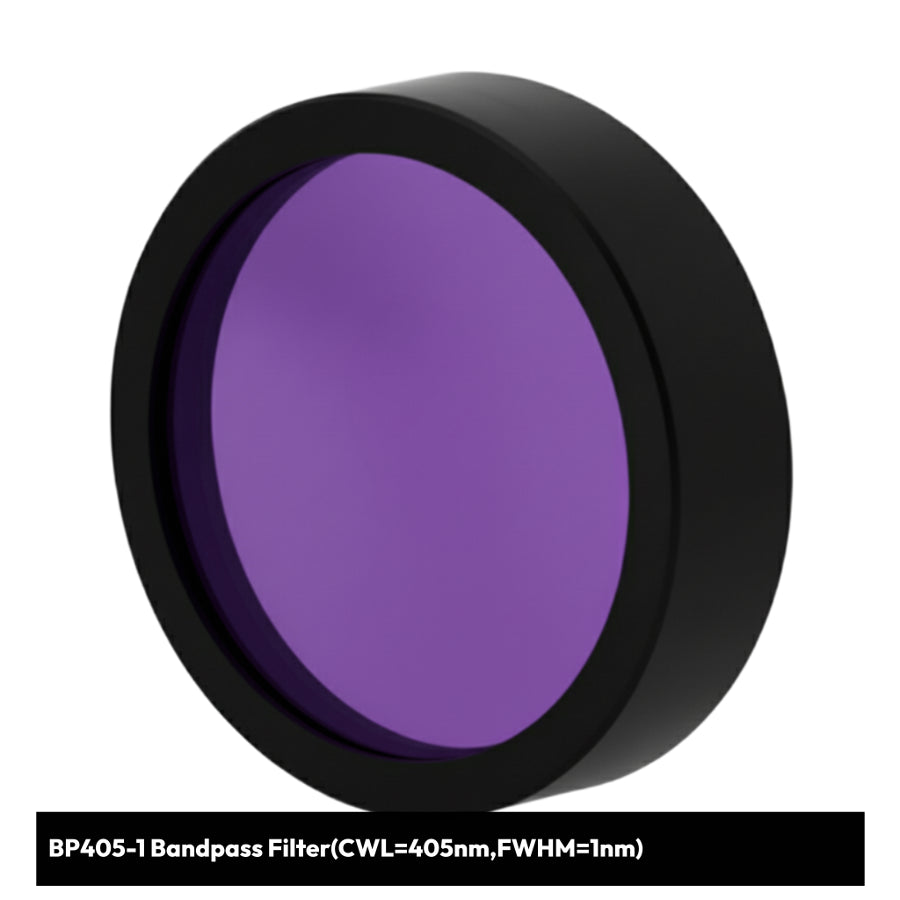Purple bandpass filter with black rim on a white background
