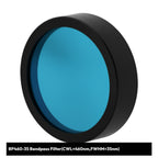 Blue bandpass filter with black rim on a white background