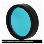Teal bandpass filter with black rim on a white background