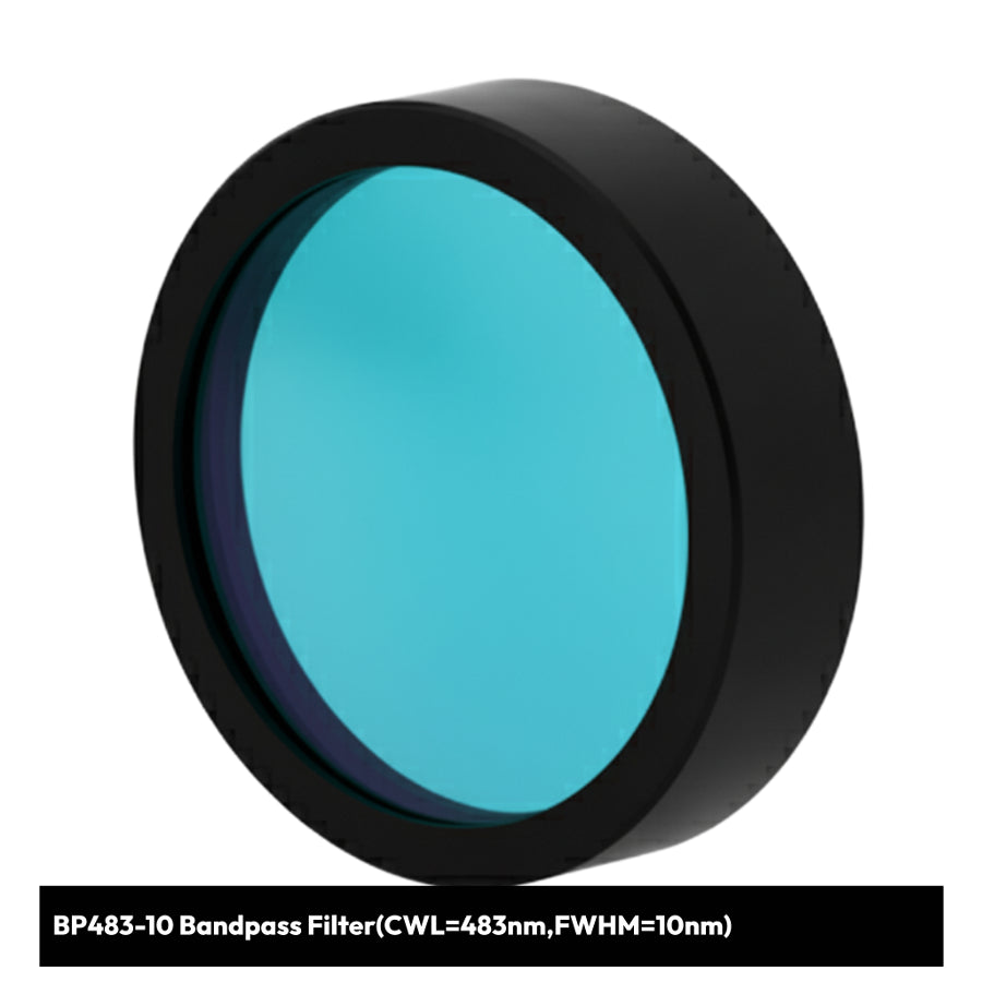 Teal bandpass filter with black rim on a white background