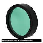 Teal bandpass filter with black rim on a white background