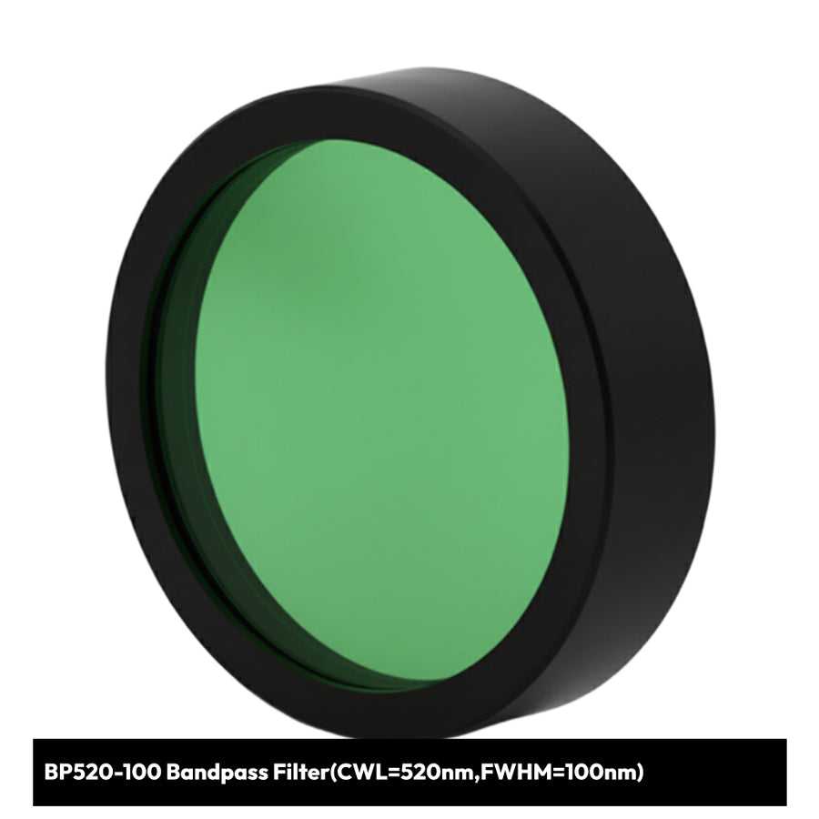 Green bandpass filter with black rim on a white background
