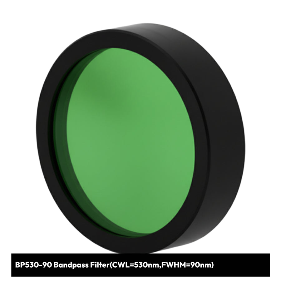 Green bandpass filter with black rim on a white background
