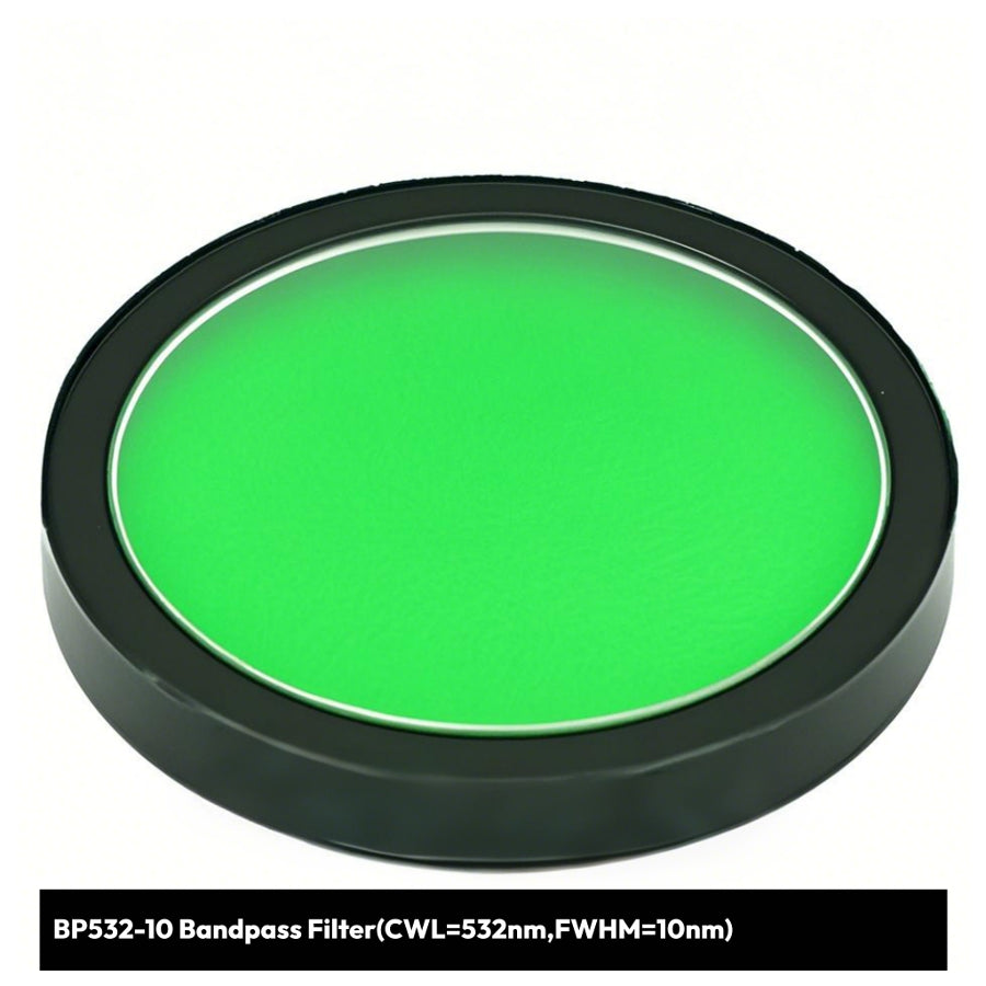 Green bandpass filter with black rim on a white background