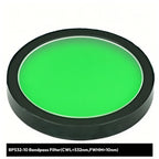 Green bandpass filter with black rim on a white background
