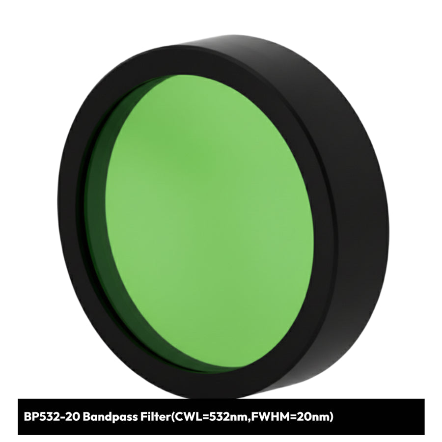 Green bandpass filter with black rim on a white background