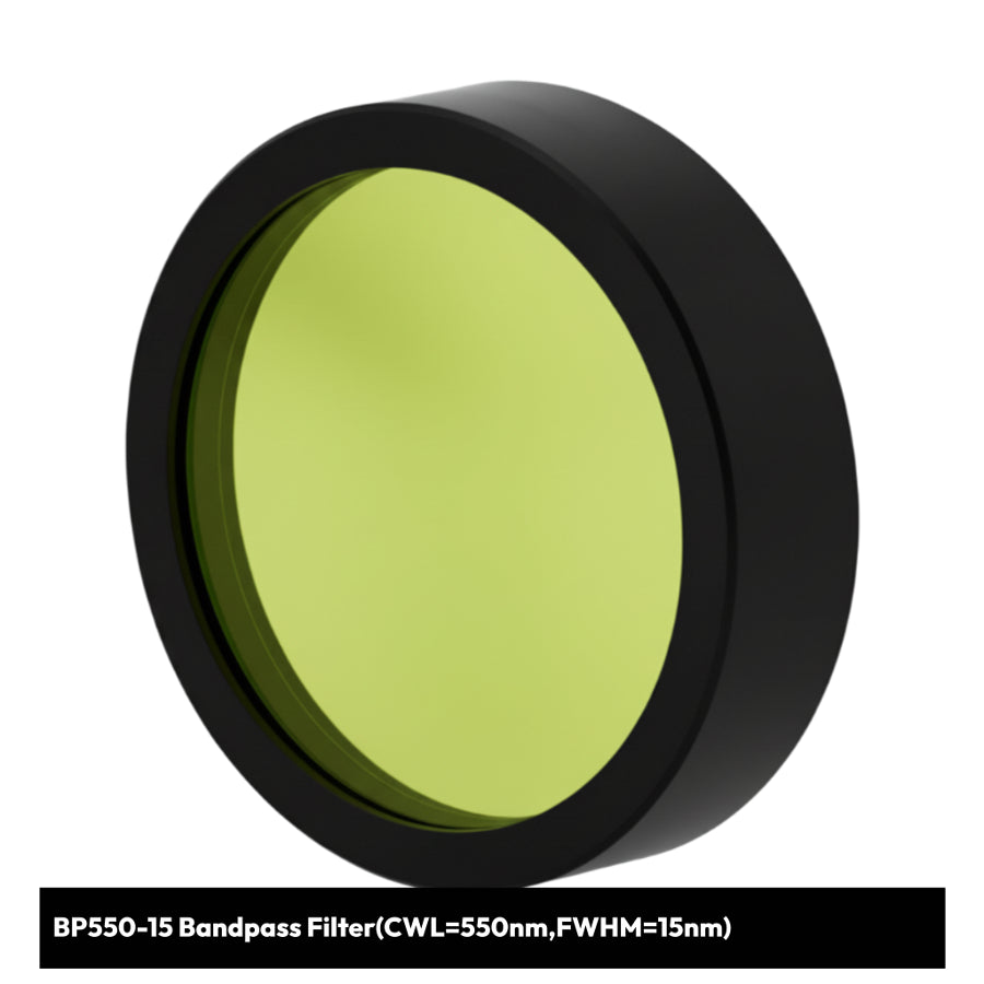 Green bandpass filter with black rim on a white background