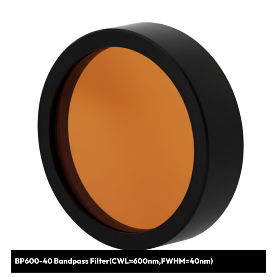 Orange bandpass filter with black rim on a white background