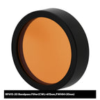 Orange bandpass filter with black frame on a white background