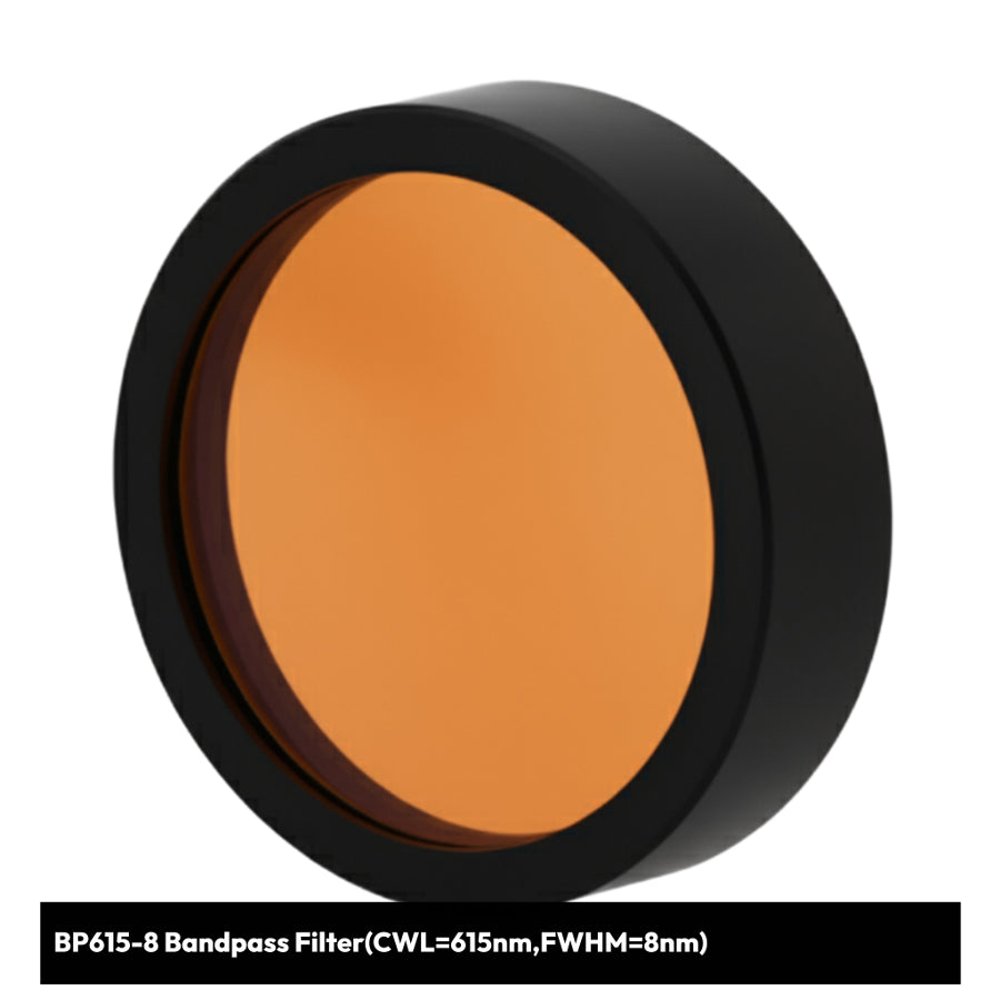 Orange bandpass filter with black frame on a white background