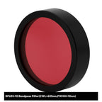 Red bandpass filter with black rim on a white background