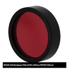 Red bandpass filter with black rim on a white background