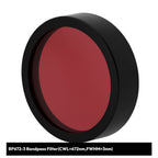 Red bandpass filter with black frame on a white background