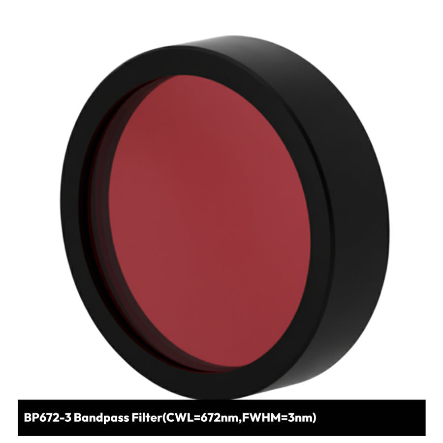 Red bandpass filter with black frame on a white background