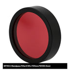 Red bandpass filter with black rim on a white background