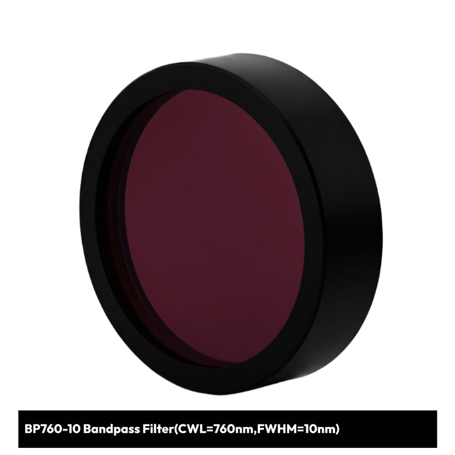 Bandpass filter with red center and black rim on a white background